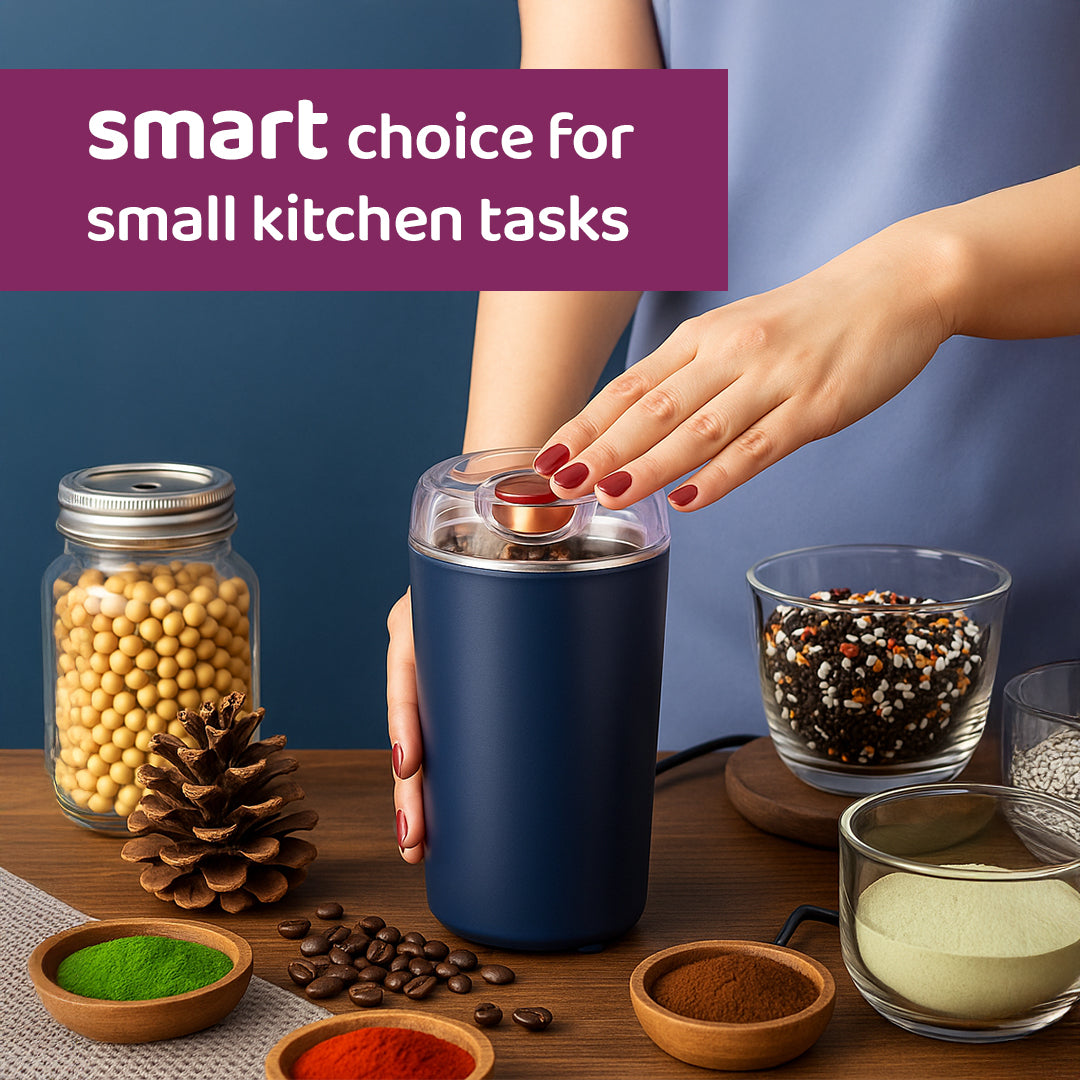 Stainless Steel Mini Mixer Grinder | Electric Spice & Coffee Grinder | Portable Small Grinder for Kitchen (200W, 1 Pc, Navy Blue)