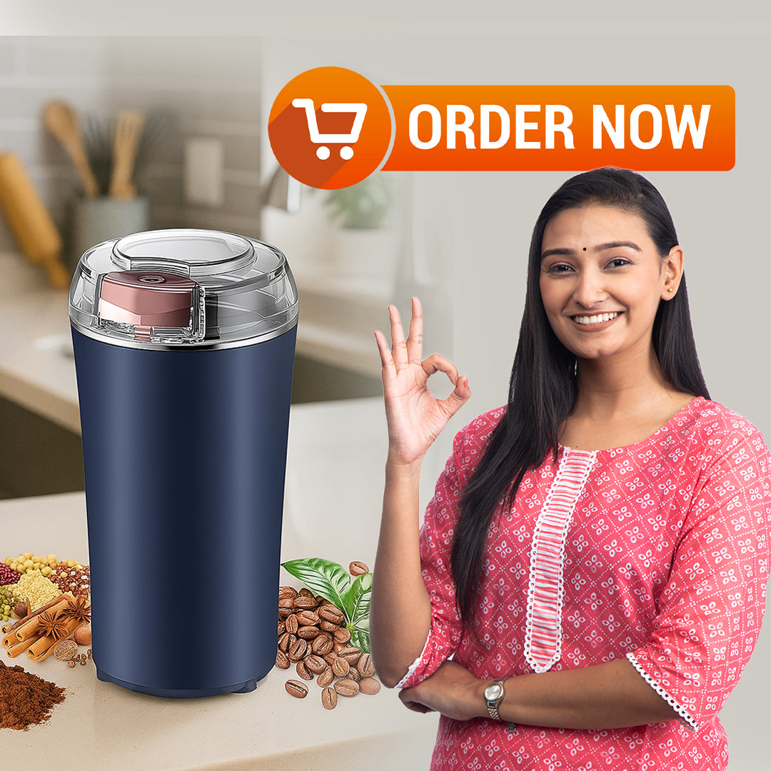 Stainless Steel Mini Mixer Grinder | Electric Spice & Coffee Grinder | Portable Small Grinder for Kitchen (200W, 1 Pc, Navy Blue)