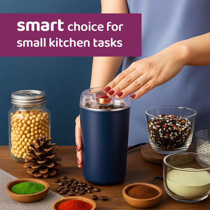 Stainless Steel Mini Mixer Grinder | Electric Spice & Coffee Grinder | Portable Small Grinder for Kitchen (200W, 1 Pc, Navy Blue)