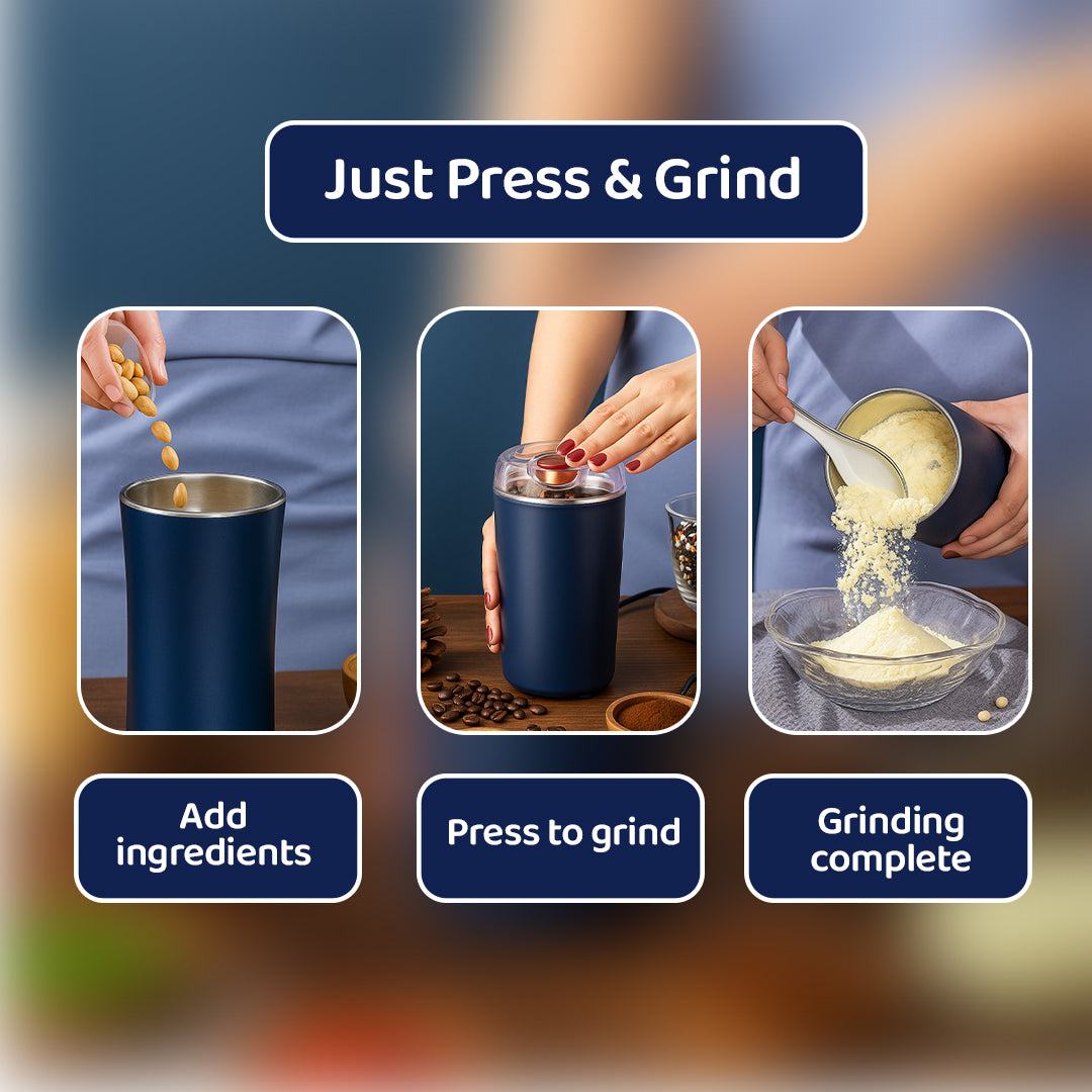 Stainless Steel Mini Mixer Grinder | Electric Spice & Coffee Grinder | Portable Small Grinder for Kitchen (200W, 1 Pc, Navy Blue)